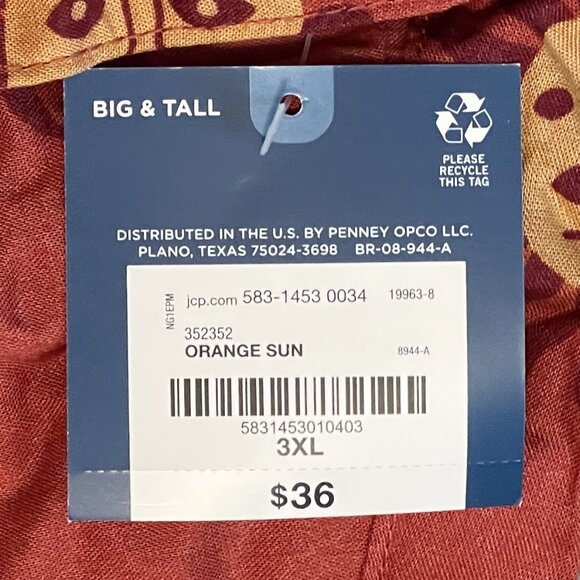 NWT ARIZONA JEAN SHIRT Mens BIG & TALL 3XL Short Sleeve ORANGE SUN  1178-A2 - Picture 4 of 11
